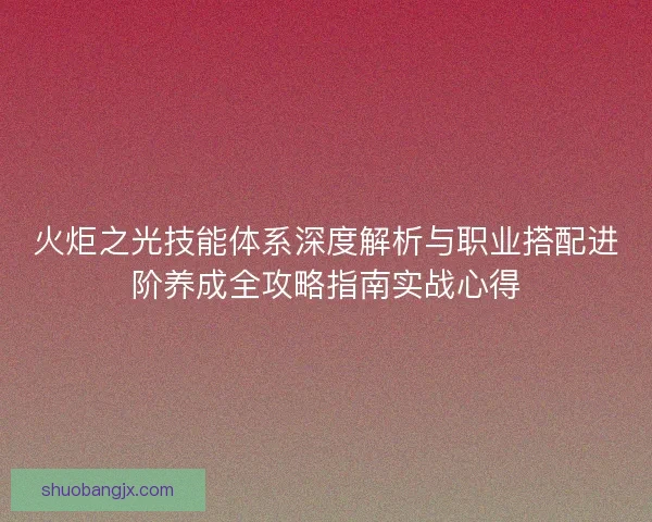 火炬之光技能体系深度解析与职业搭配进阶养成全攻略指南实战心得